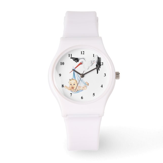 Stork Carrying Baby Watch Gift - Fun (Front)