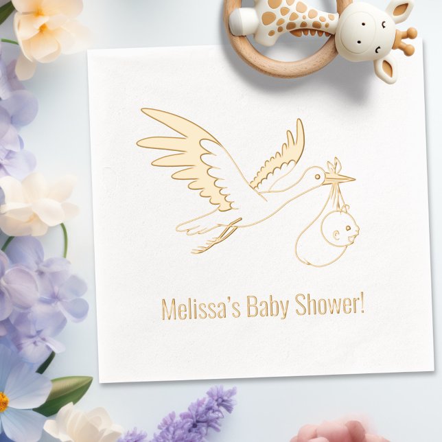 Stork Carrying Bundle Baby Shower Foil Napkins (Creator Uploaded)