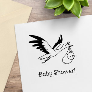Stork Carrying Bundle Baby Shower Rubber Stamp