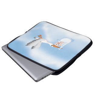 Stork carrying new born Baby Laptop Sleeve