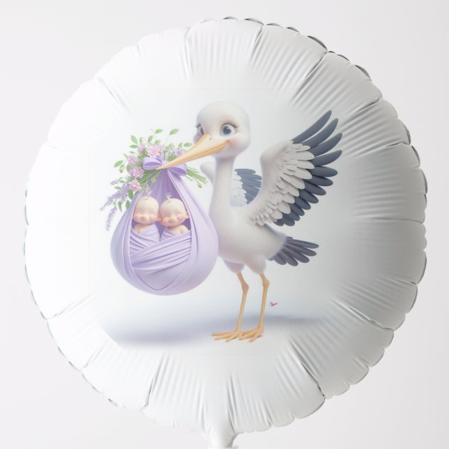  Stork Carrying Twins, by Natasha Us   Balloon (Front)
