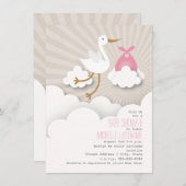 Stork + Clouds Baby Shower - Pink Invitation (Front/Back)