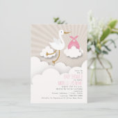 Stork + Clouds Baby Shower - Pink Invitation (Standing Front)