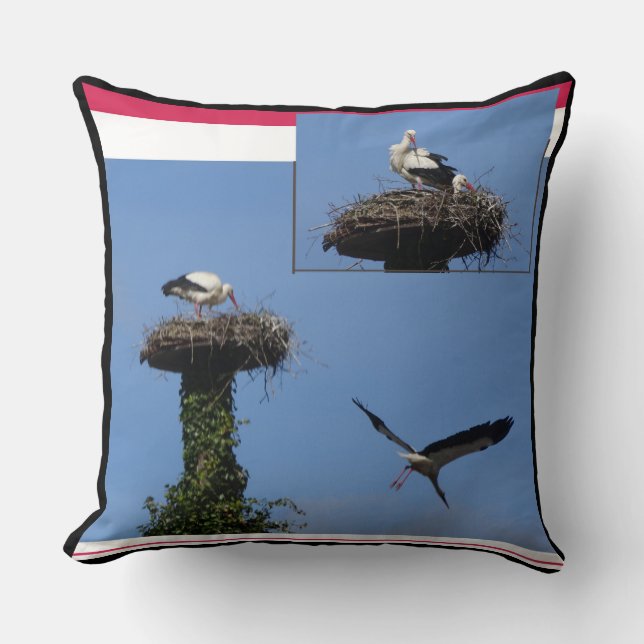 Stork Collage Throw Pillow  (Front)