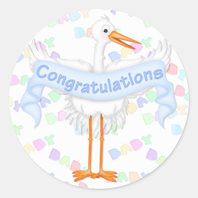 Stork Congratulations Sticker (Blue) (Front)