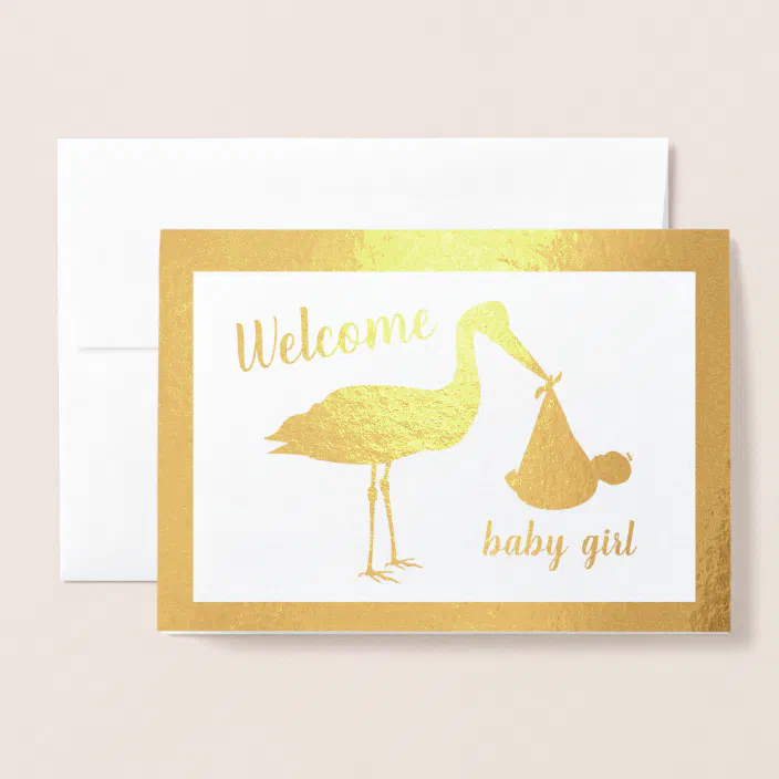 Card For Baby boy Gold Foil  Baby Stork Pattern New Born Baby Card Personalised New Baby Congratulation Card Card For Baby Girl