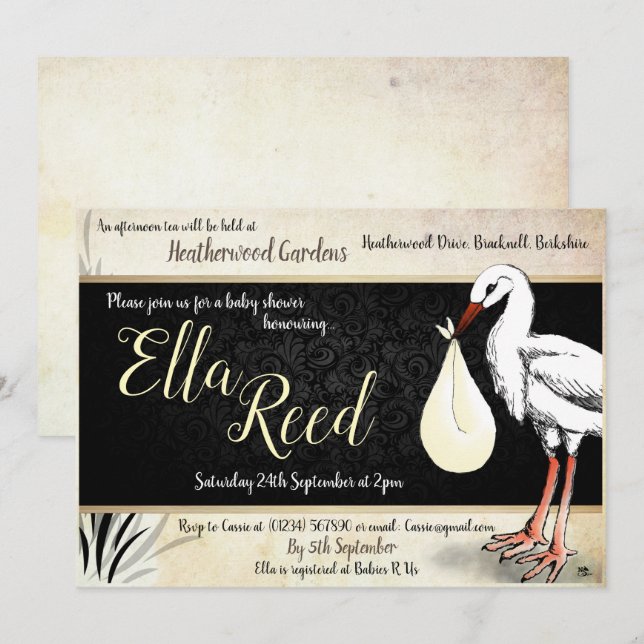 Stork Cream Baby Shower Invitations (Front/Back)