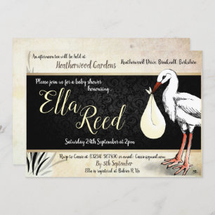 Stork Cream Baby Shower Invitations