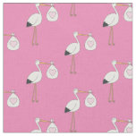 Stork Cute Baby Nursery Pink Girl Fabric