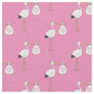 Stork Cute Baby Nursery Pink Girl Fabric