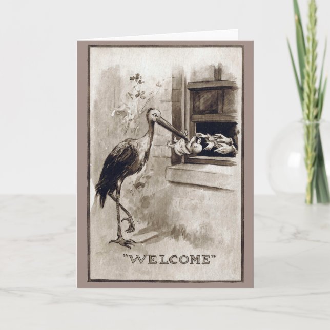 Stork Delivering Baby Vintage Announcement (Front)