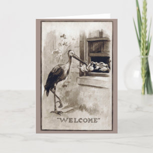Stork Delivering Baby Vintage Announcement