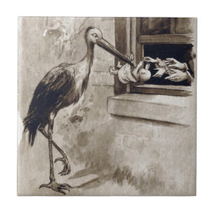 Stork Delivering Baby Vintage Tile