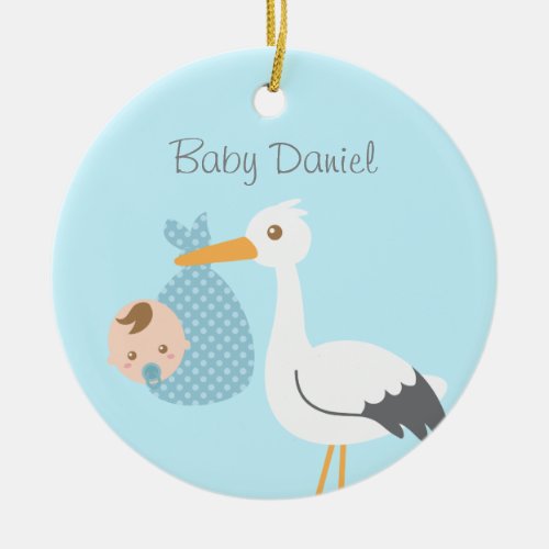 Stork Delivers Cute Baby Boy Nursery Room Decor Ceramic Ornament