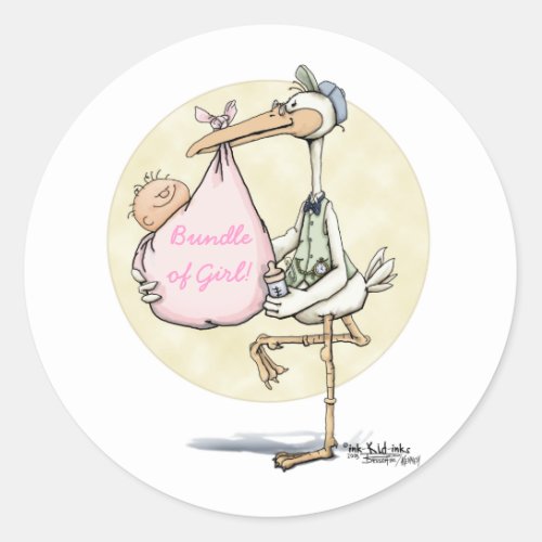 Stork Delivers Girl Classic Round Sticker