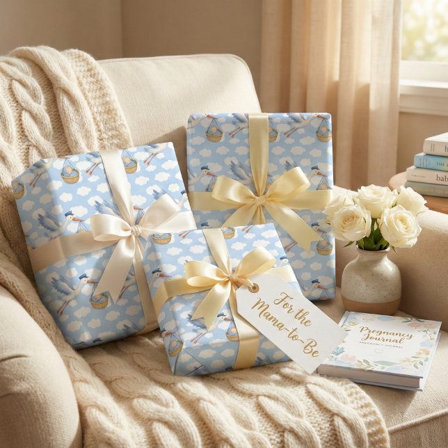 Stork Delivery Baby Boy Wrapping Paper – Cute Blue (Creator Uploaded)