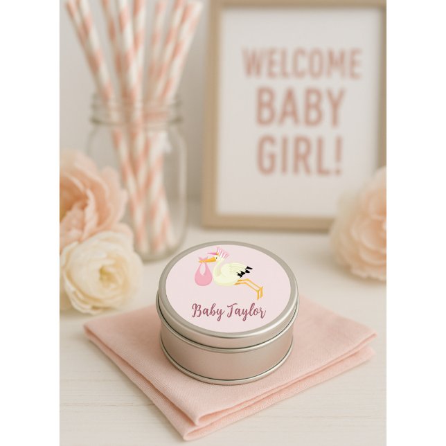 Stork Delivery Baby Girl Pink Classic Round Sticker (Creator Uploaded)