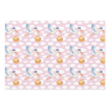 Stork Delivery Baby Girl Wrapping Paper Cute Pink