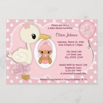 Stork Delivery Baby Shower Invitation Girl Pink 1c by MonkeyHutDesigns at Zazzle