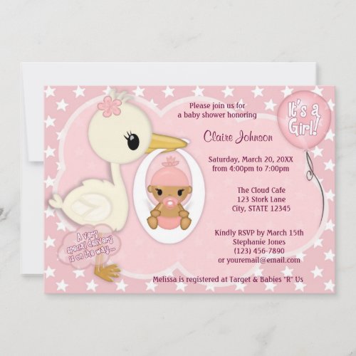 Stork Delivery baby shower invitation GIRL PINK 1C