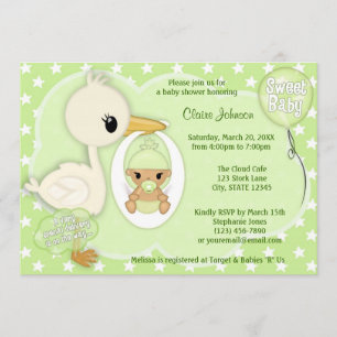 Stork Delivery baby shower invitation GREEN 3B