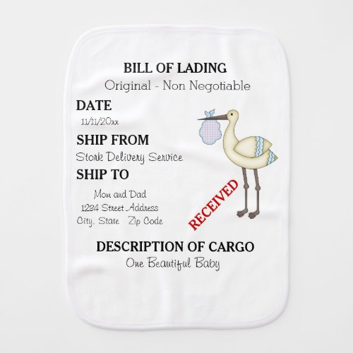 Stork Delivery Bill of Lading Blue Burp Cloth