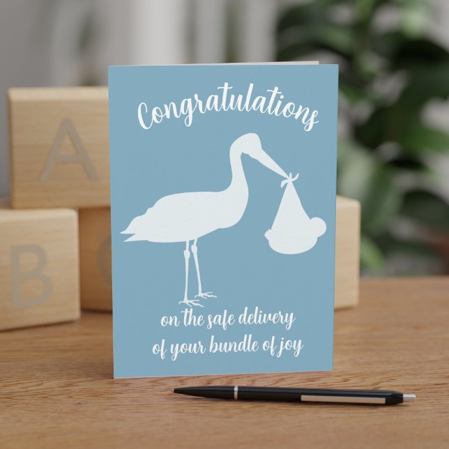 Stork Delivery Blue Boy Baby Congratulations Card (Creator Uploaded)