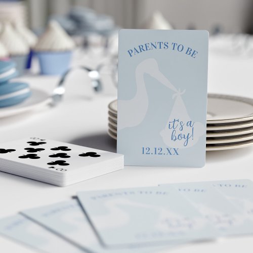 Stork Delivery Blue Boy Baby Shower Playing Cards