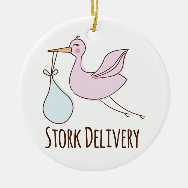 Stork Delivery Ceramic Ornament (Front)
