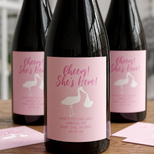 Stork Delivery Cheers Baby Girl Wine Labels