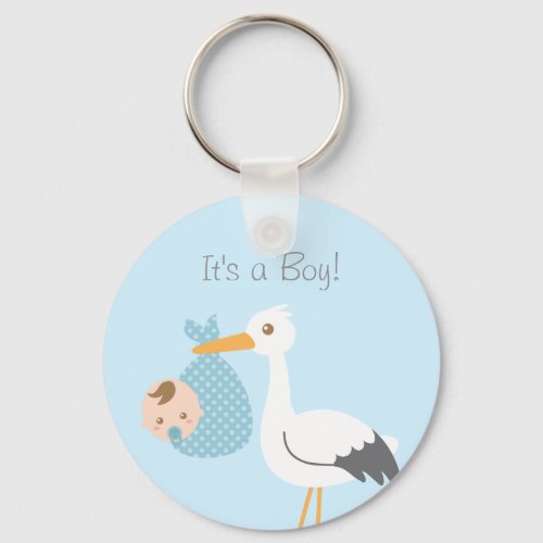 Stork Delivery Cute Baby Boy Shower Party Favor Keychain