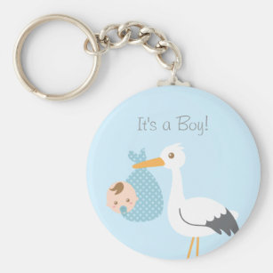 Stork Baby Boy Shower Keychains Lanyards Zazzle