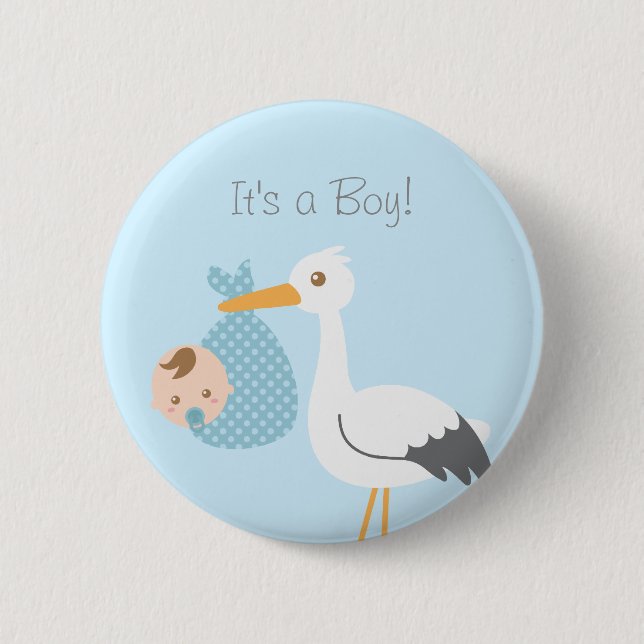 Stork Delivery Cute Baby Boy Shower Party Favor Pinback Button (Front)