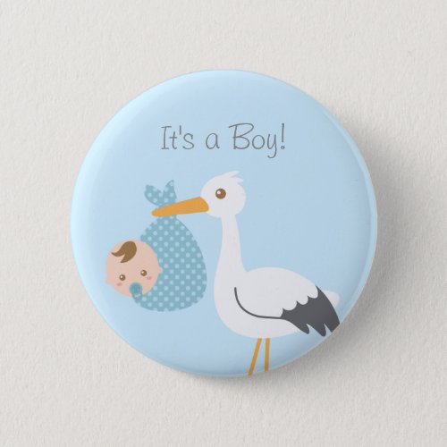 Stork Delivery Cute Baby Boy Shower Party Favor Pinback Button