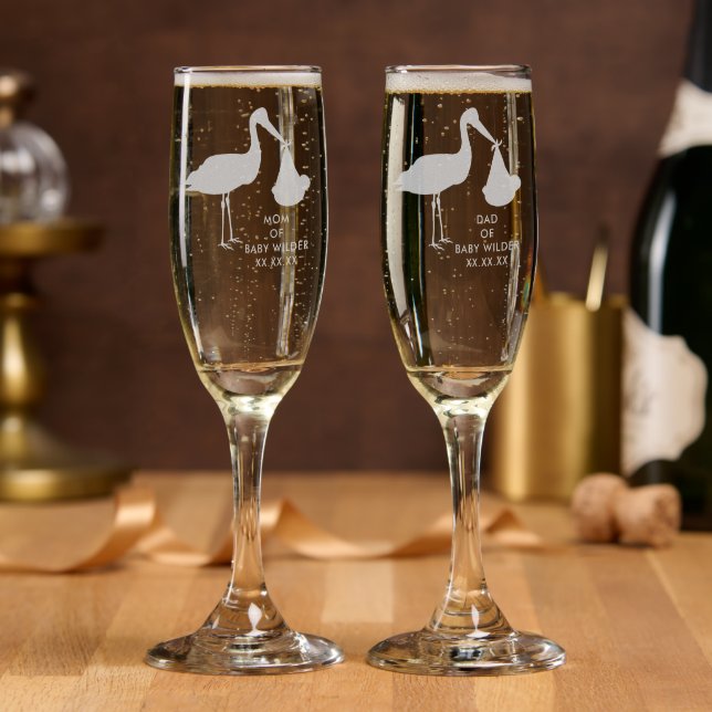Stork Delivery Mom & Dad New Parents Champagne Flute (Party)