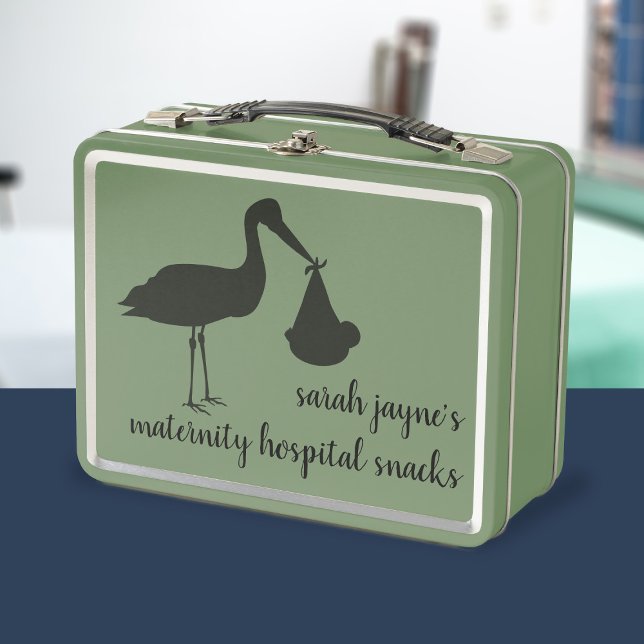 Stork Delivery Mom to Be Retro Metal Lunch Box (Perfect lunch box for your hospital snacks. Just add your name. Makes a fun gift for the mom to be)