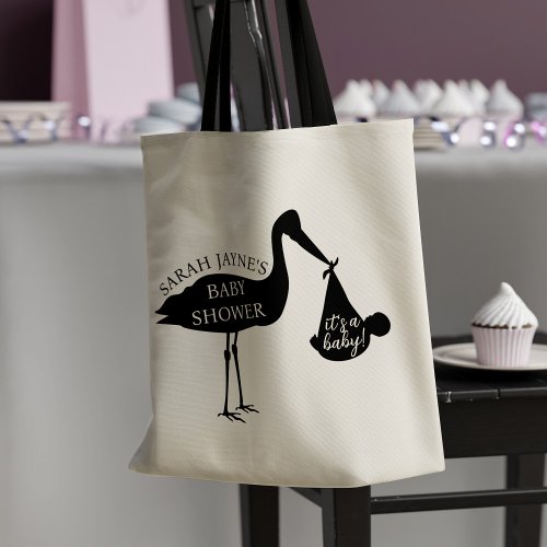 Stork Delivery Parent Name Baby Shower Tote Bag