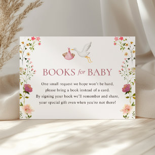 Stork Delivery Pink Baby Shower Books for Baby Enclosure Card
