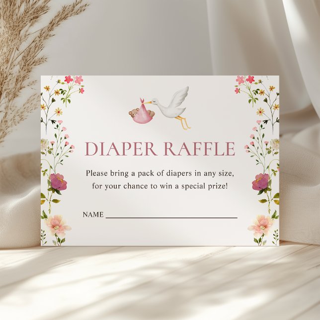 Stork Delivery Pink Girl Baby Shower Diaper Raffle Enclosure Card (Creator Uploaded)