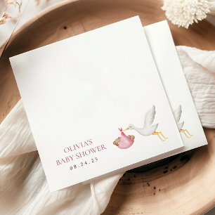 Stork Delivery Pink Girl Baby Shower Napkins
