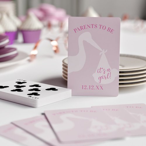 Stork Delivery Pink Girl Baby Shower Playing Cards