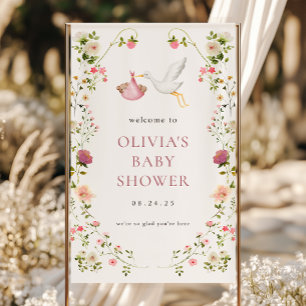 Stork Delivery Pink Girl Baby Shower Welcome Banner