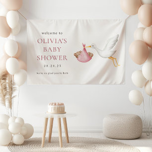 Stork Delivery Pink Girl Baby Shower Welcome Banner