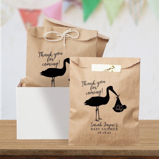 Stork Delivery Thank You Baby Shower Favor Bag (Perfect for Baby Showers and gender reveals. Just add your party details)