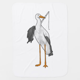 Stork Fishing Fisher Fishing rod Baby Blanket