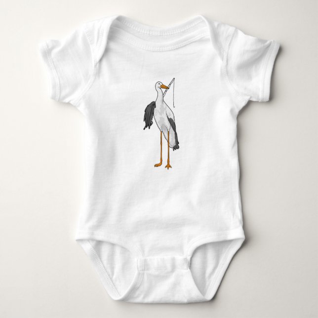 Stork Fishing Fisher Fishing rod Baby Bodysuit (Front)