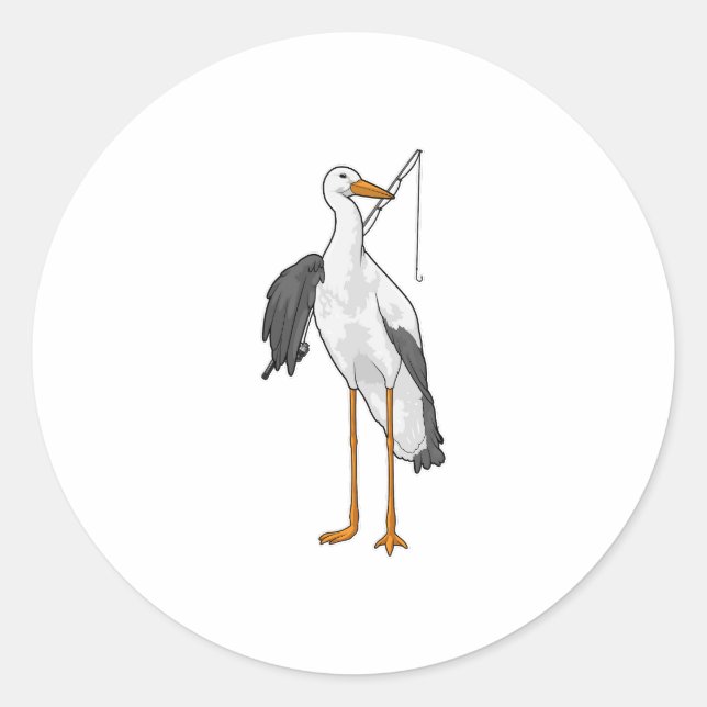 Stork Fishing Fisher Fishing rod Classic Round Sticker (Front)