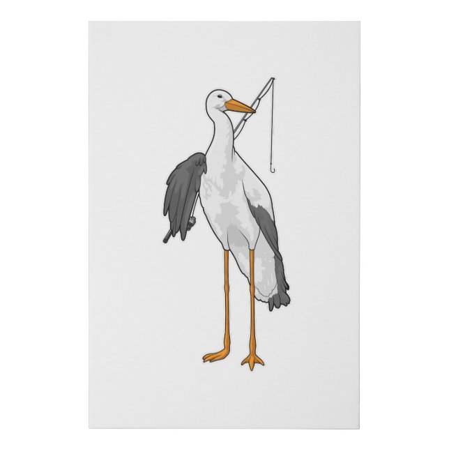 Stork Fishing Fisher Fishing rod Faux Canvas Print (Front)
