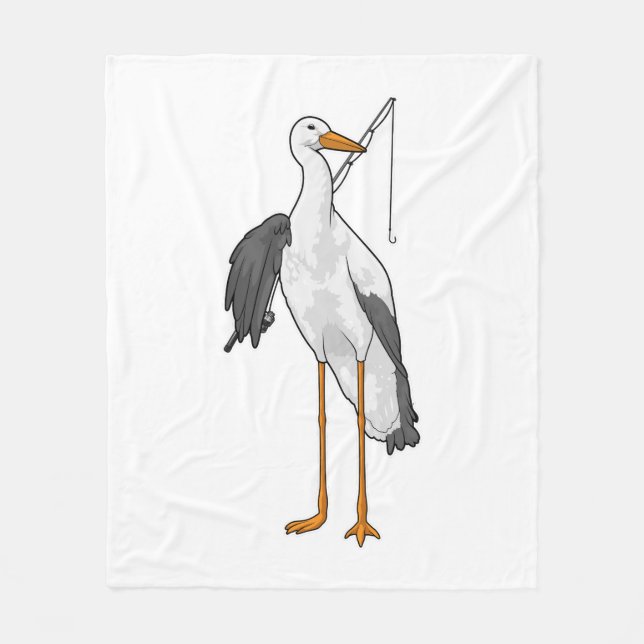 Stork Fishing Fisher Fishing rod Fleece Blanket (Front)