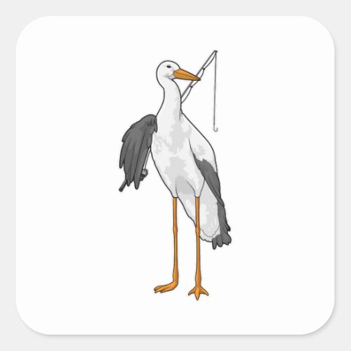 Stork Fishing Fisher Fishing rod Square Sticker